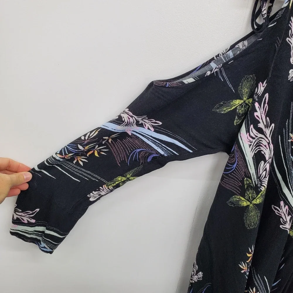 Free People Black Floral One-Shoulder Cold-Shoulder Dress